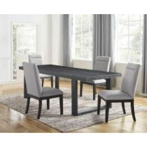 Contemporary 5pc Dining Gray Chairs - Rubbed Charcoal Wood, Gold