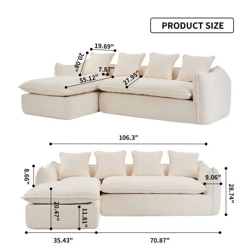 LuneluX_Home – Oversized 3-Seater L-Shape Sofa with Chaise Carmine Juneberry
