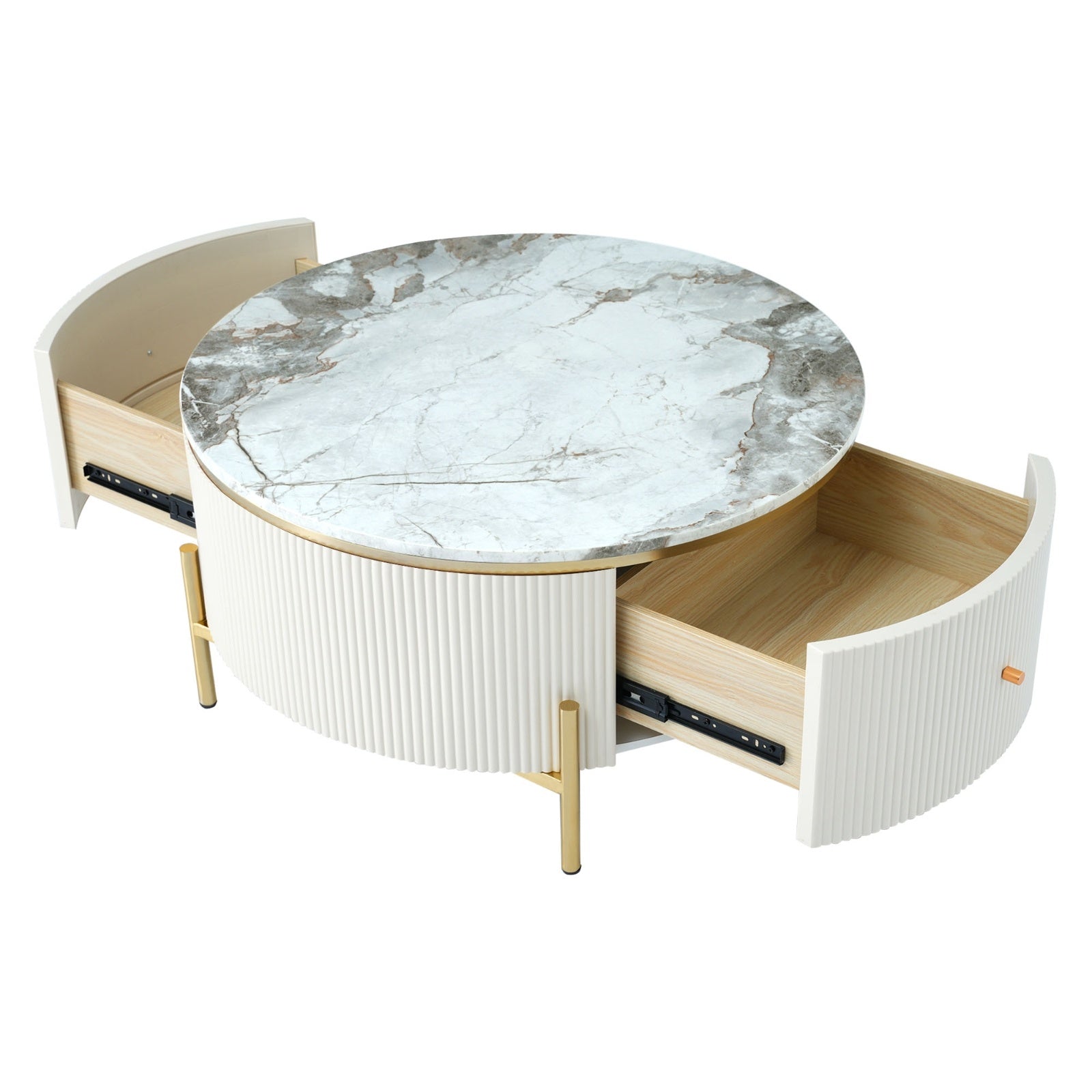 Modern Round Coffee Table With 2 Large Drawers Storage Accent Table  31.5 CJDropshipping