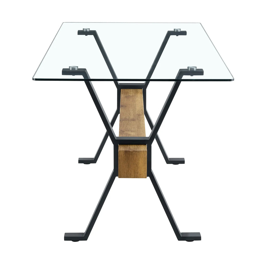 Table and chair set.79'x31.5' with X-shaped Black Metal Table Sangria Beech
