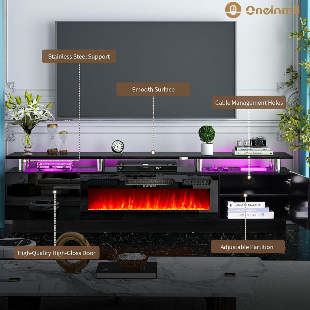 80" Modern Electric Fireplace TV Stand for Tvs up to 90 Inch, with Peach Maple