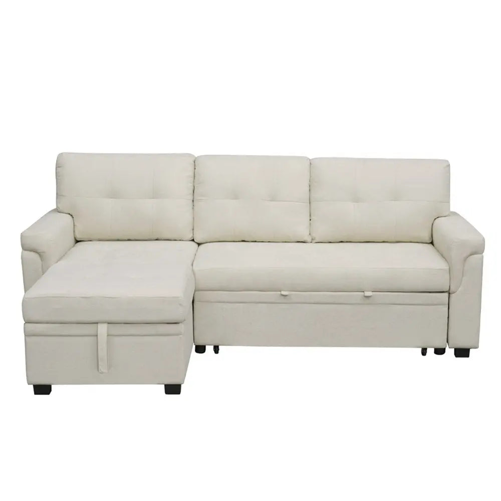 L-Shaped Velvet Sleeper Sectional with Storage Peach Maple