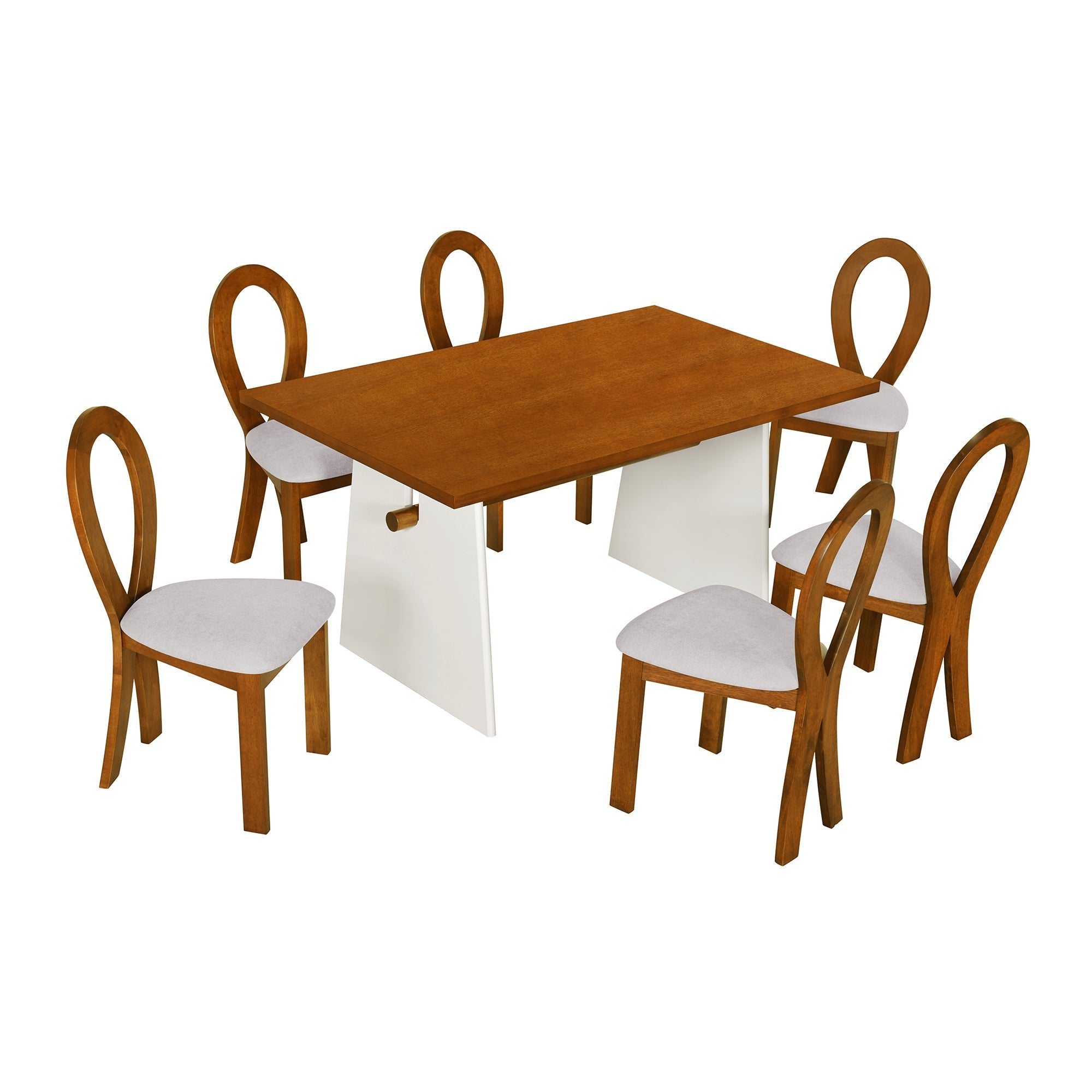 Modern 7-Piece Dining Table Set with Trestle Dining Table and 6 Sangria Beech