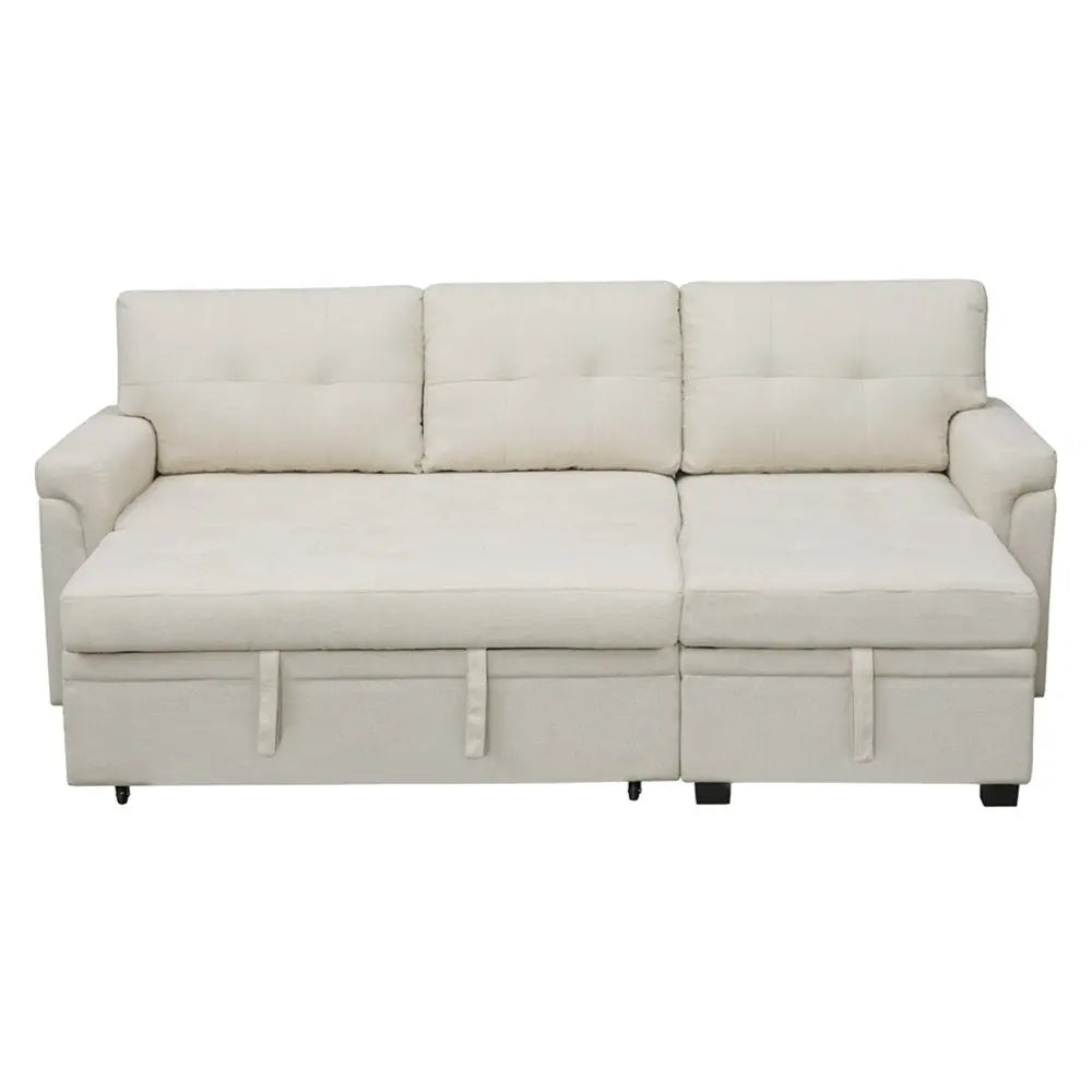 L-Shaped Velvet Sleeper Sectional with Storage Peach Maple