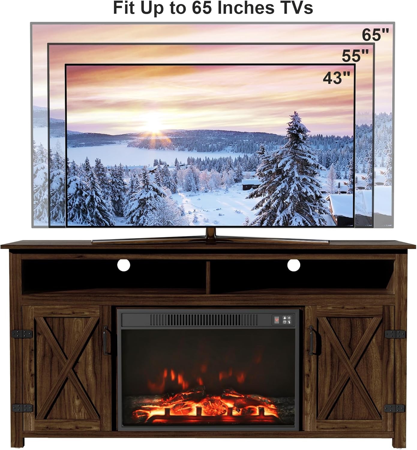 Farmhouse Fireplace TV Stand for Tvs up to 65 Inch Highboy Peach Maple