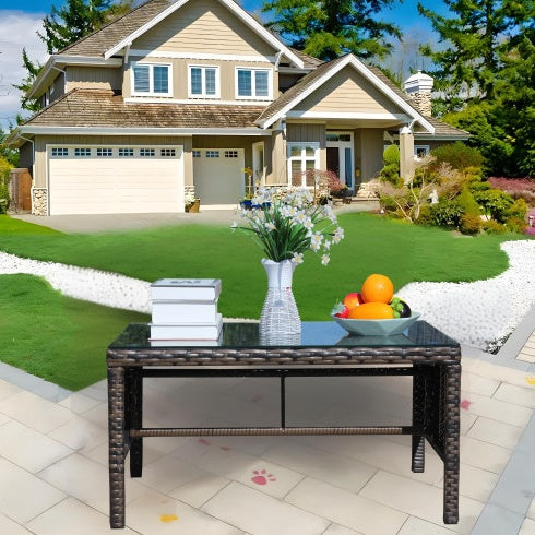 Outdoor Patio Furniture 1 Coffee Table With Clear Tempered Glass CJDropshipping