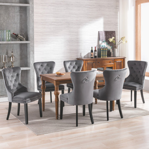 Elvet Dining Chairs Set Of 2 ,4, 6 With OAK Legs, Button, Chrome Knocker And Nailhead Trim Bedroom Chair Kitchen Chair Living Room Lounge Leisure Chair Grey, 2pcs,4pcs,6pcs