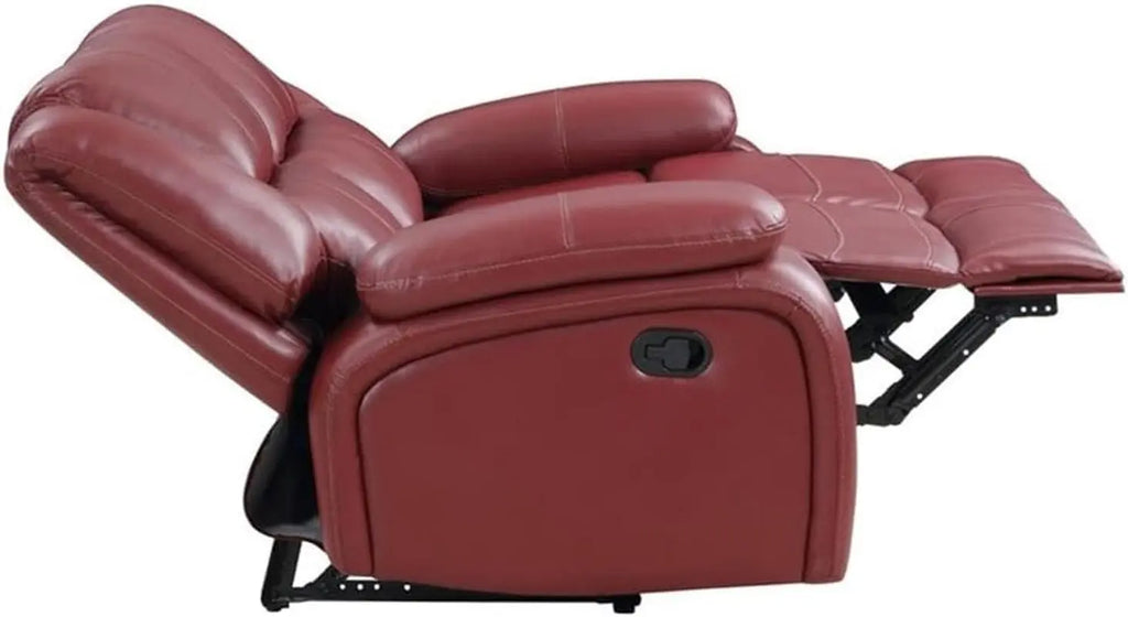 Red Faux Leather Reclining Loveseat rana Peach Maple