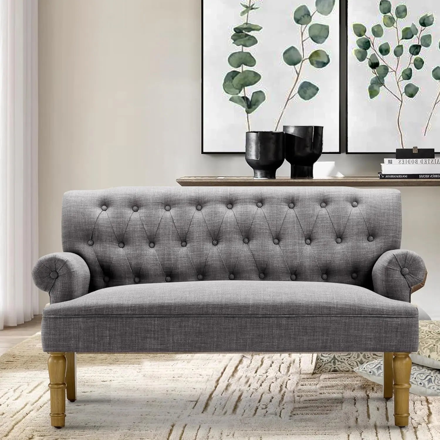 Beige Loveseat Sofa for Living Room Peach Maple