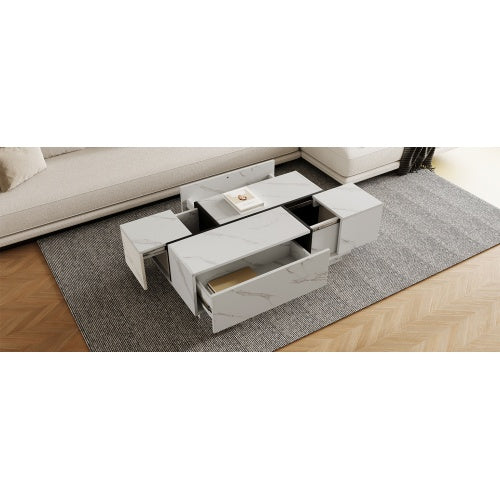 Rectangular Sliding Top Coffee Table With 2 Drawers And 2 Hidden Storage For Living Room 47.2 CJDropshipping