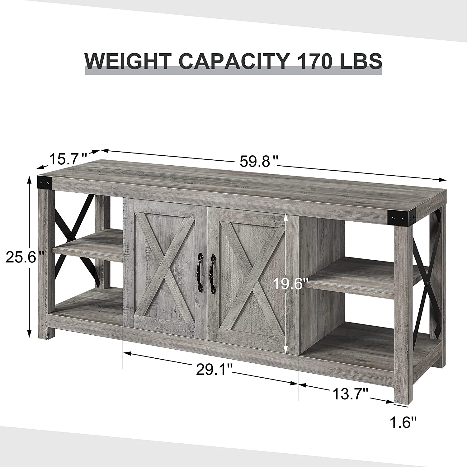 Farmhouse Grey TV Stand for 50-65 Inch Tvs Peach Maple