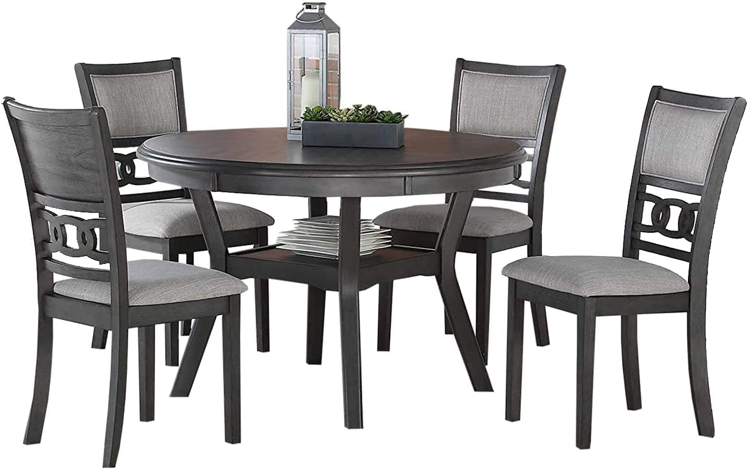 Gray 5-Piece round Dining Set with 1 Table and 4 Chairs Peach Maple