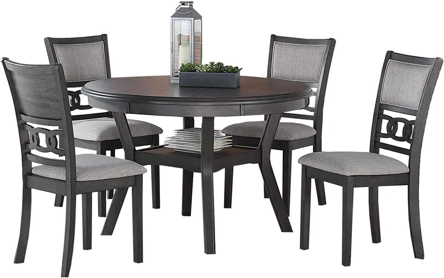 Gray 5-Piece round Dining Set with 1 Table and 4 Chairs Peach Maple