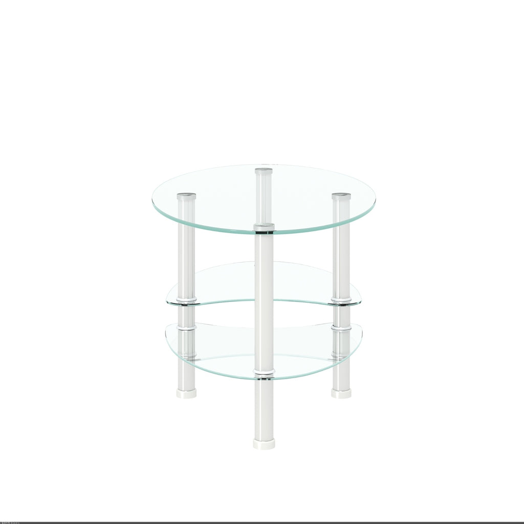 Transparent Oval Glass Coffee Table, Modern 3-Layer With Stainless Steel Leg