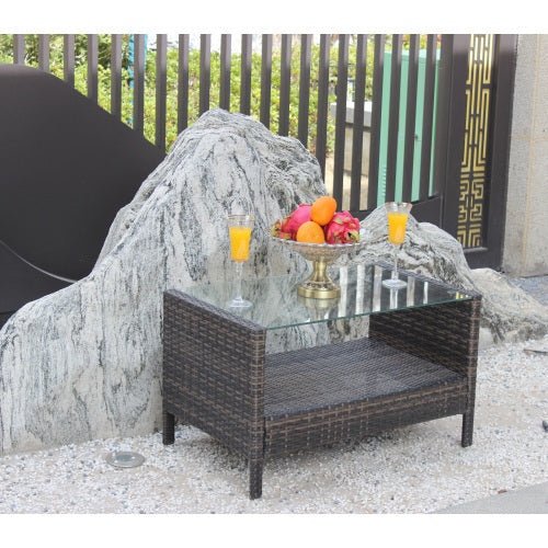 Outdoor Patio Furniture Coffee Table With Clear Tempered Glass CJDropshipping