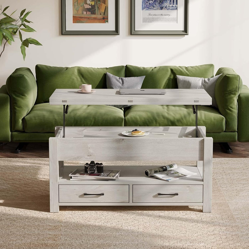 Coffee Table Lift Top, Multi-Function Convertible Coffee Table with Peach Maple