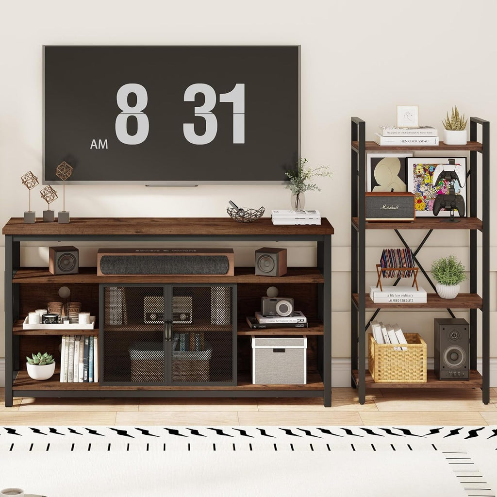Tall TV Stand for Tvs up to 65 Inch, Industrial Wood Entertainment Peach Maple