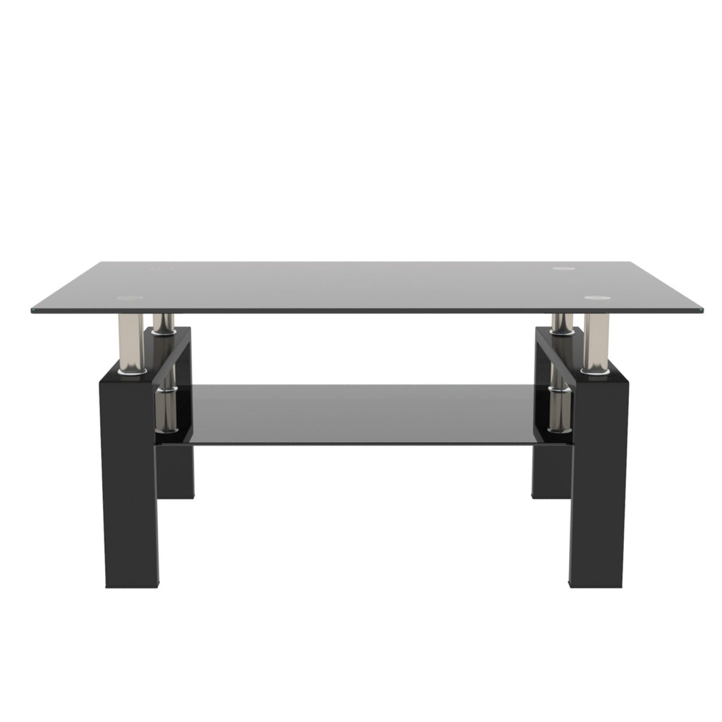 Black Glass Rectangle Coffee Table Modern Side Center For Living Room CJDropshipping