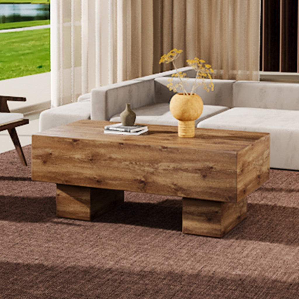 This modern rectangular coffee table features a stylish wood color, Sangria Beech