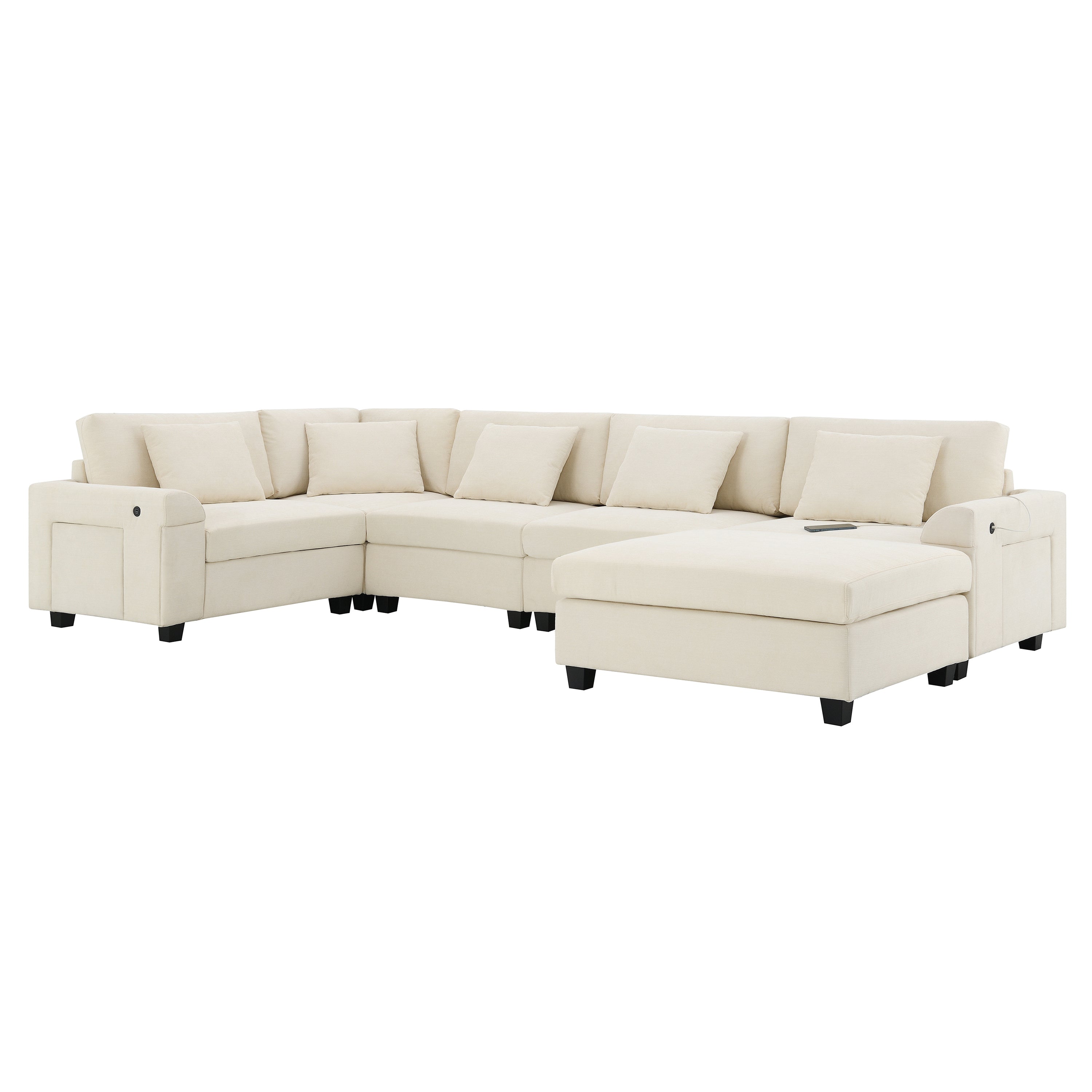 128*67" U Shaped Sectional Sofa,6 Seat Chenille Couch Set with