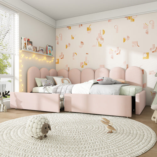 Upholstered Bed Daybed With Drawers Storage,3FT Single Sofa Bed 90X190cm, Sofa Bed For Adults And Children , Bed Frame With Slatted Frame, Velvet, Pink No Mattress