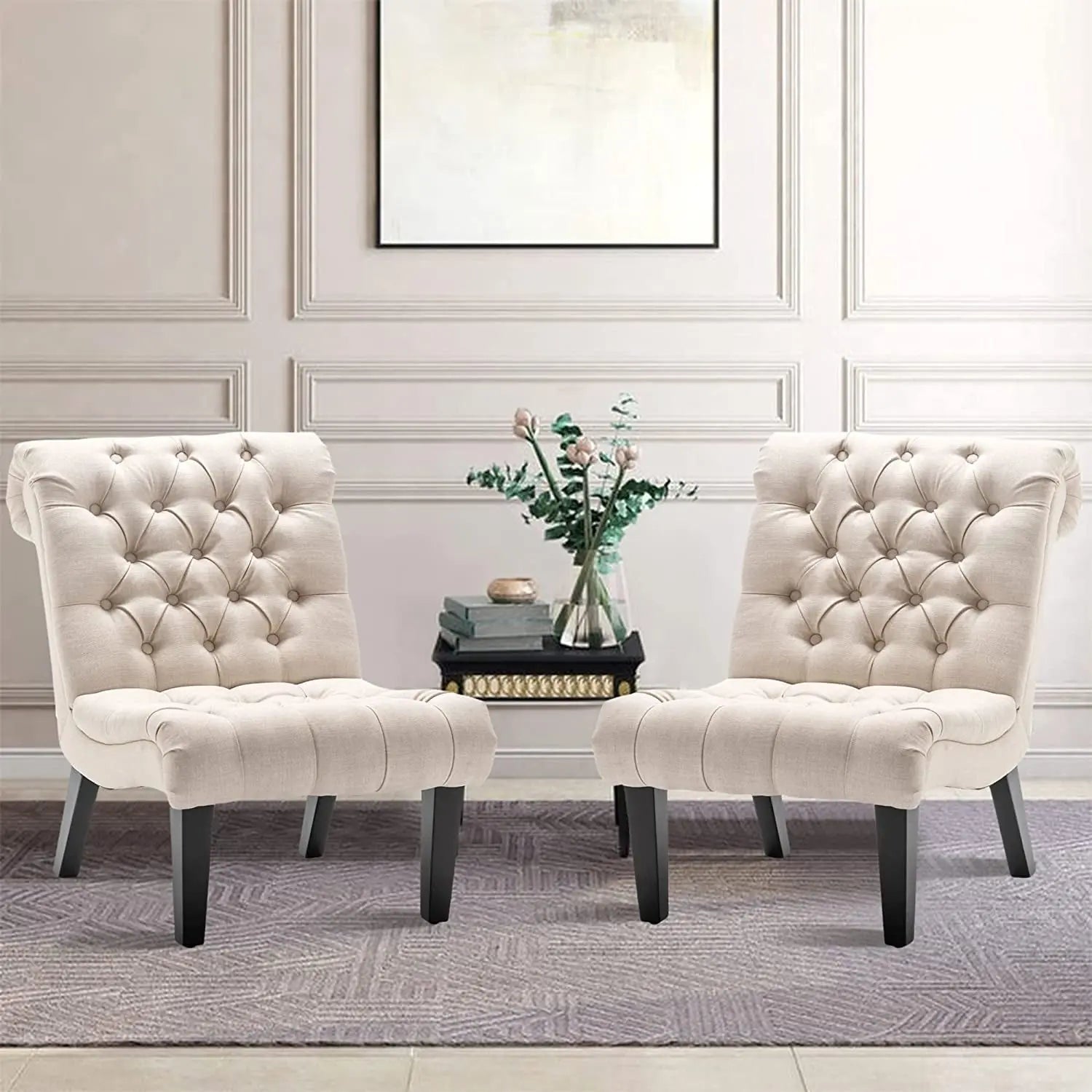 Stylish Cream Accent Chair with Wood Legs Peach Maple