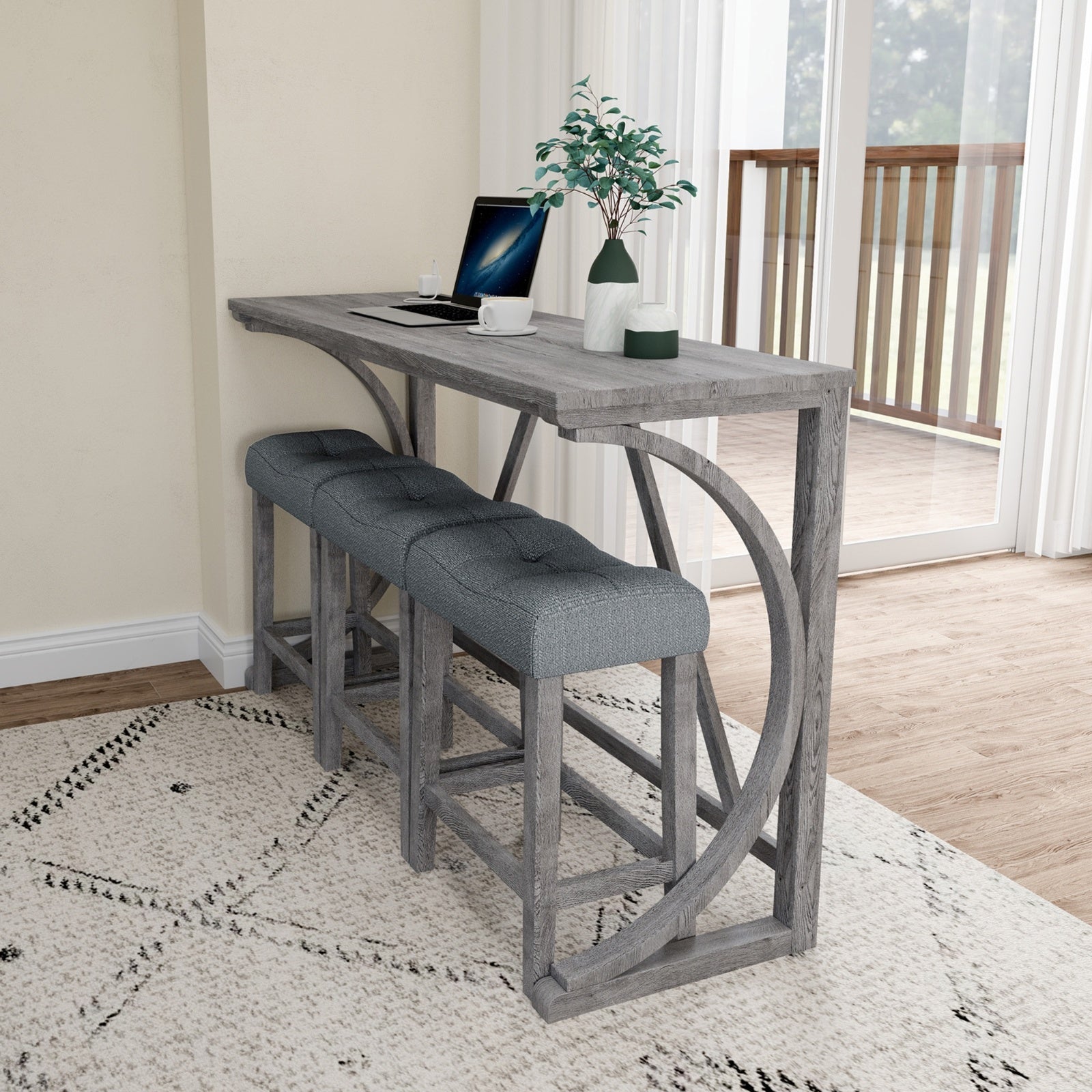 Bar Table Set With Power Outlet, Bar Table And Chairs Set, 4 Piece Dining Table Set, Industrial Brea