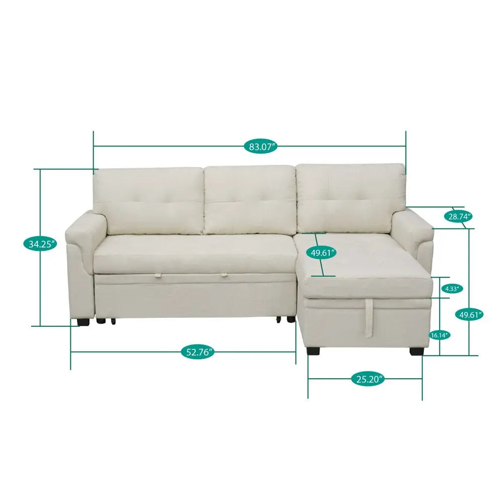 L-Shaped Velvet Sleeper Sectional with Storage Peach Maple