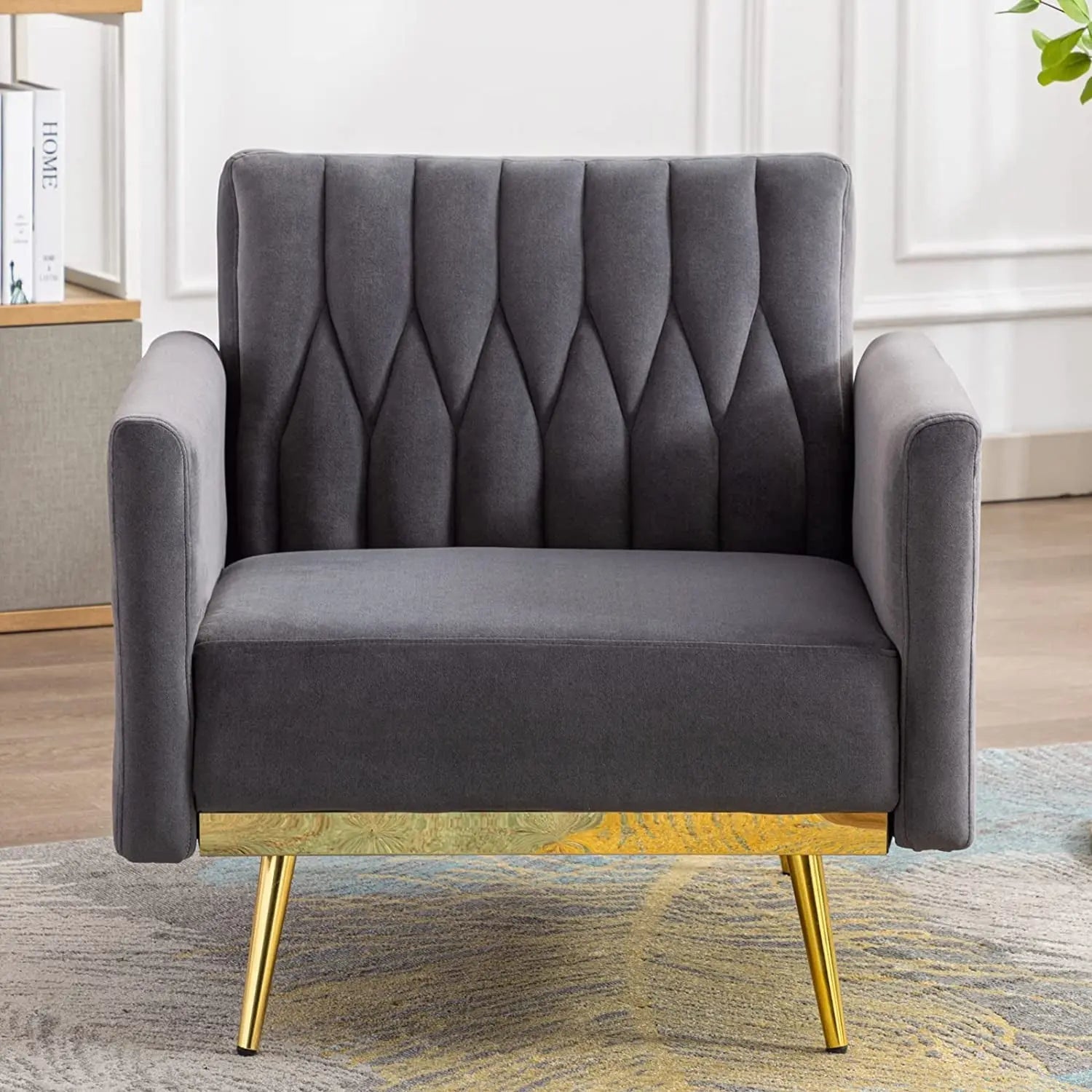 Grey Velvet Accent Chair with Ottoman and Armrests Peach Maple
