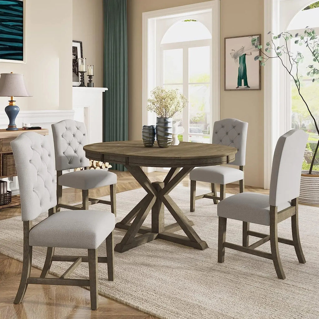 Farmhouse 5-Piece Dining Table Set with Extendable Table and 4 Peach Maple