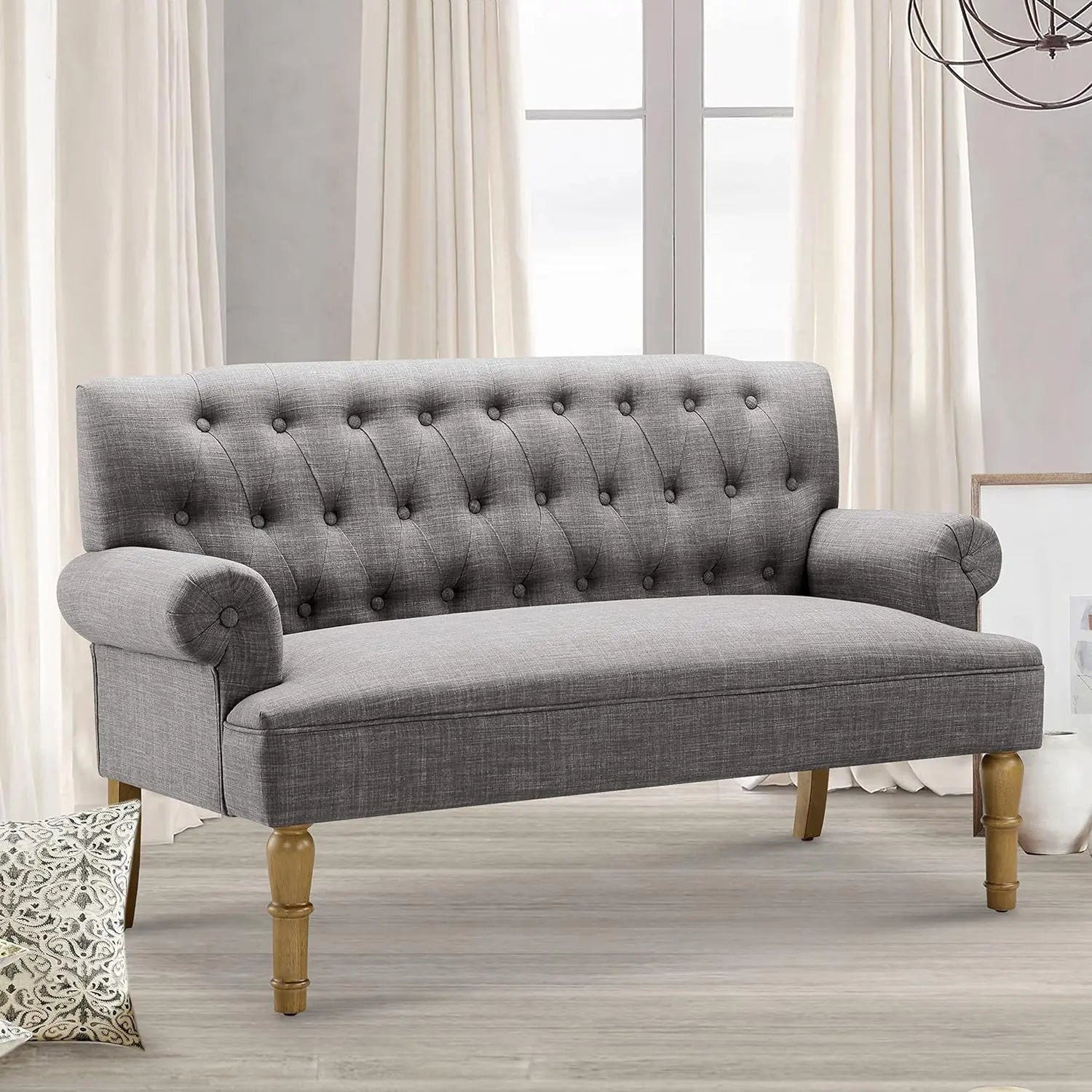 Beige Loveseat Sofa for Living Room Peach Maple