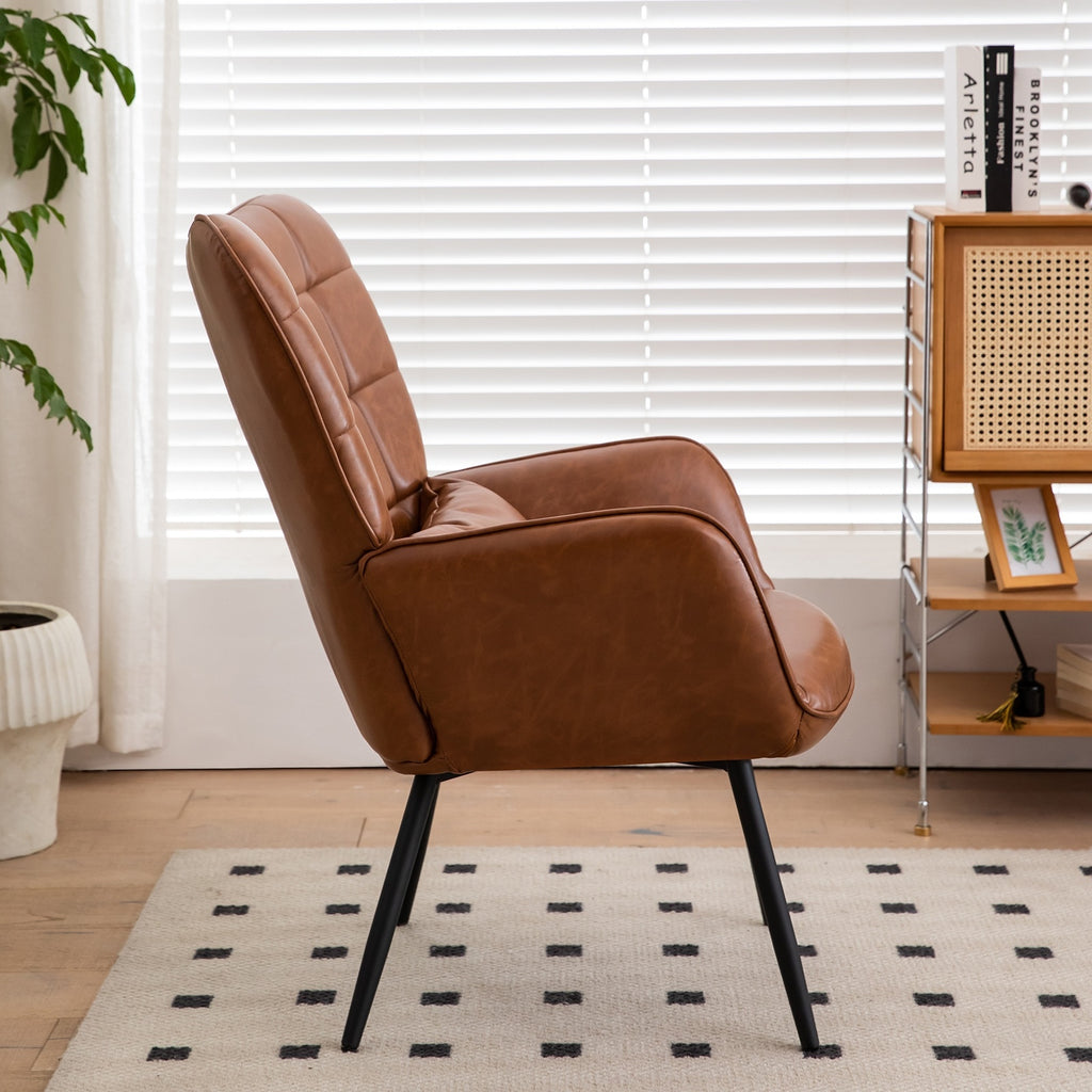 Bonded Leather Armchair, Modern High Back Accent Chair With Metal Legs