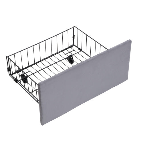 Upholstered Bed,King Size Bed-5ftm  150x200cm, Hydraulic Bed, Three Drawers, Bed Box For Storage, Slatted Frame With Headboard, Without Mattress, Velvet, Grey