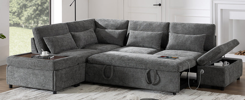 107'' Modular Sectional Pull-out Sofa, L shape with Wide Seats, Free