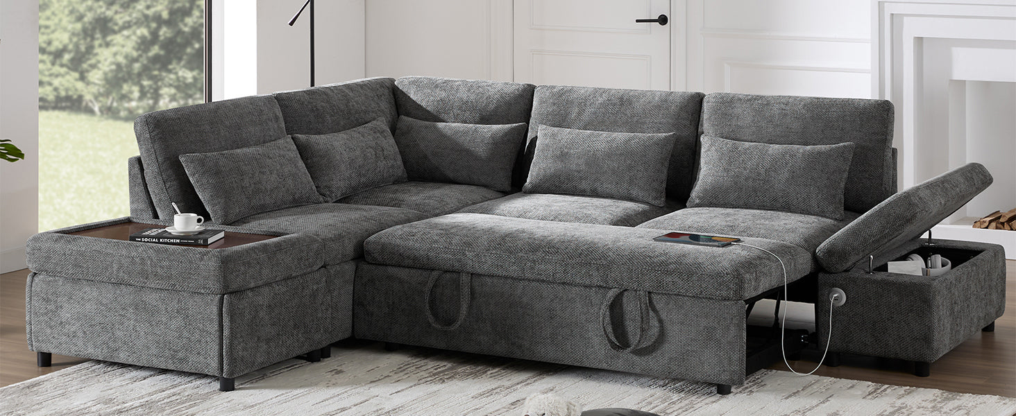107'' Modular Sectional Pull-out Sofa, L shape with Wide Seats, Free