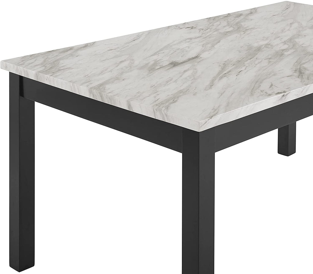 6-Person Dining Table with Faux Marble Top, Black Base