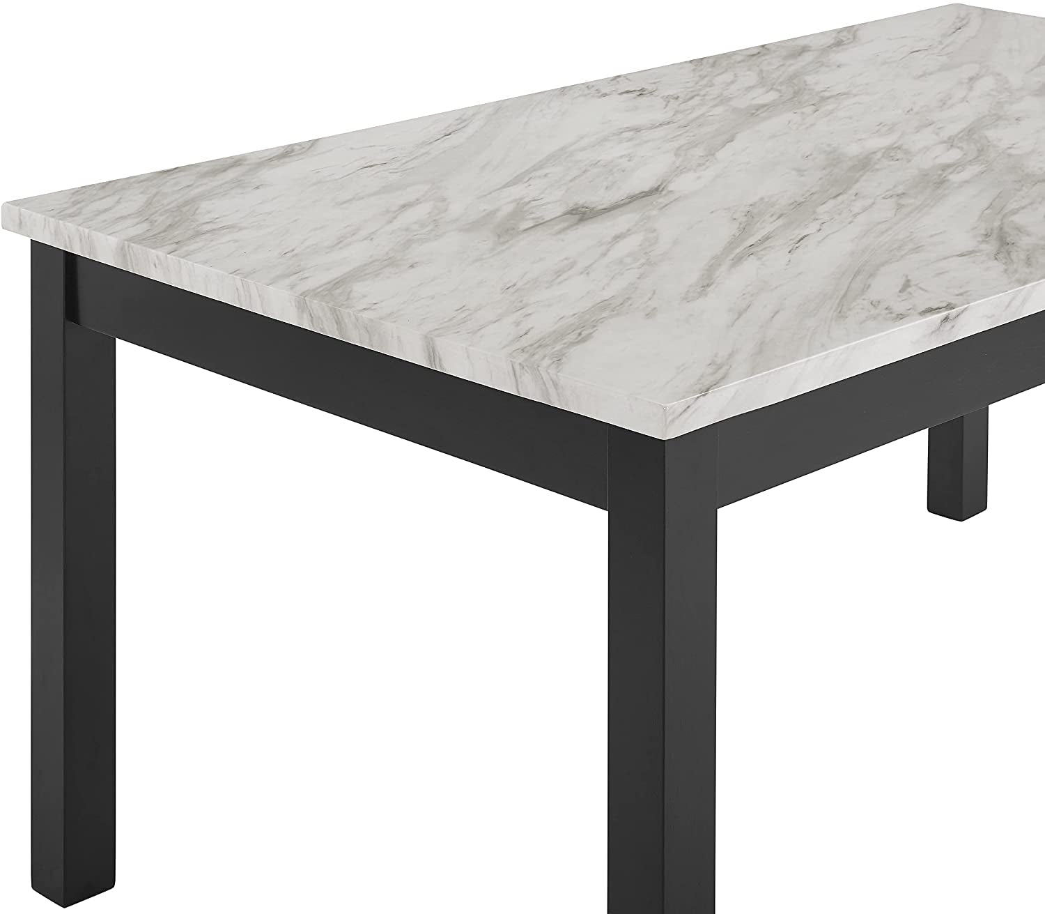 6-Person Dining Table with Faux Marble Top, Black Base