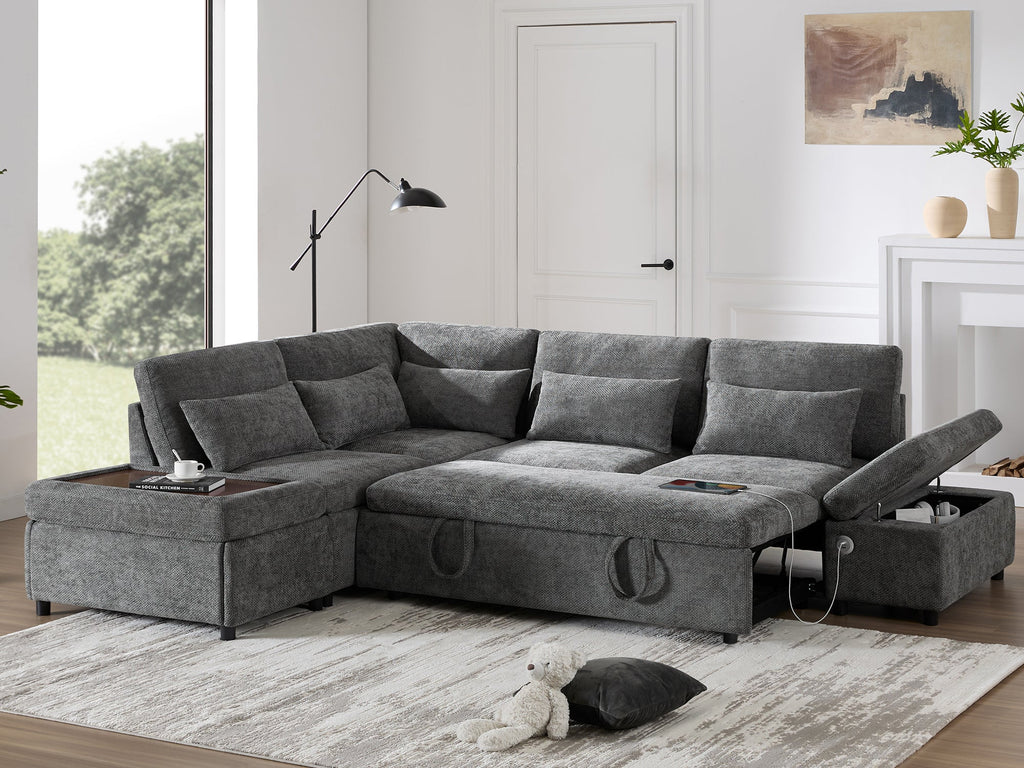 107'' Modular Sectional Pull-out Sofa, L shape with Wide Seats, Free