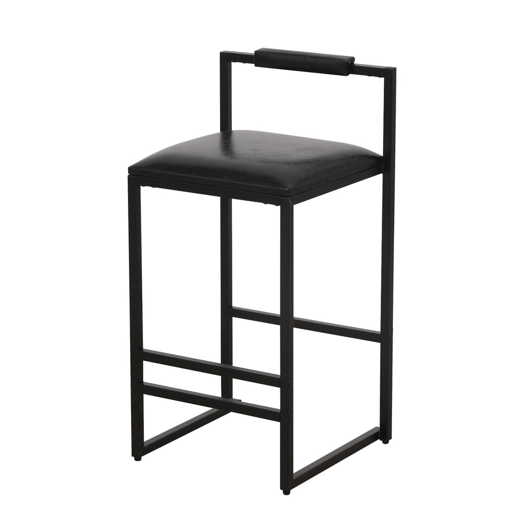 Black Bar Stool Set Of 2 Counter Height PU Leather With Backrest & Footrest
