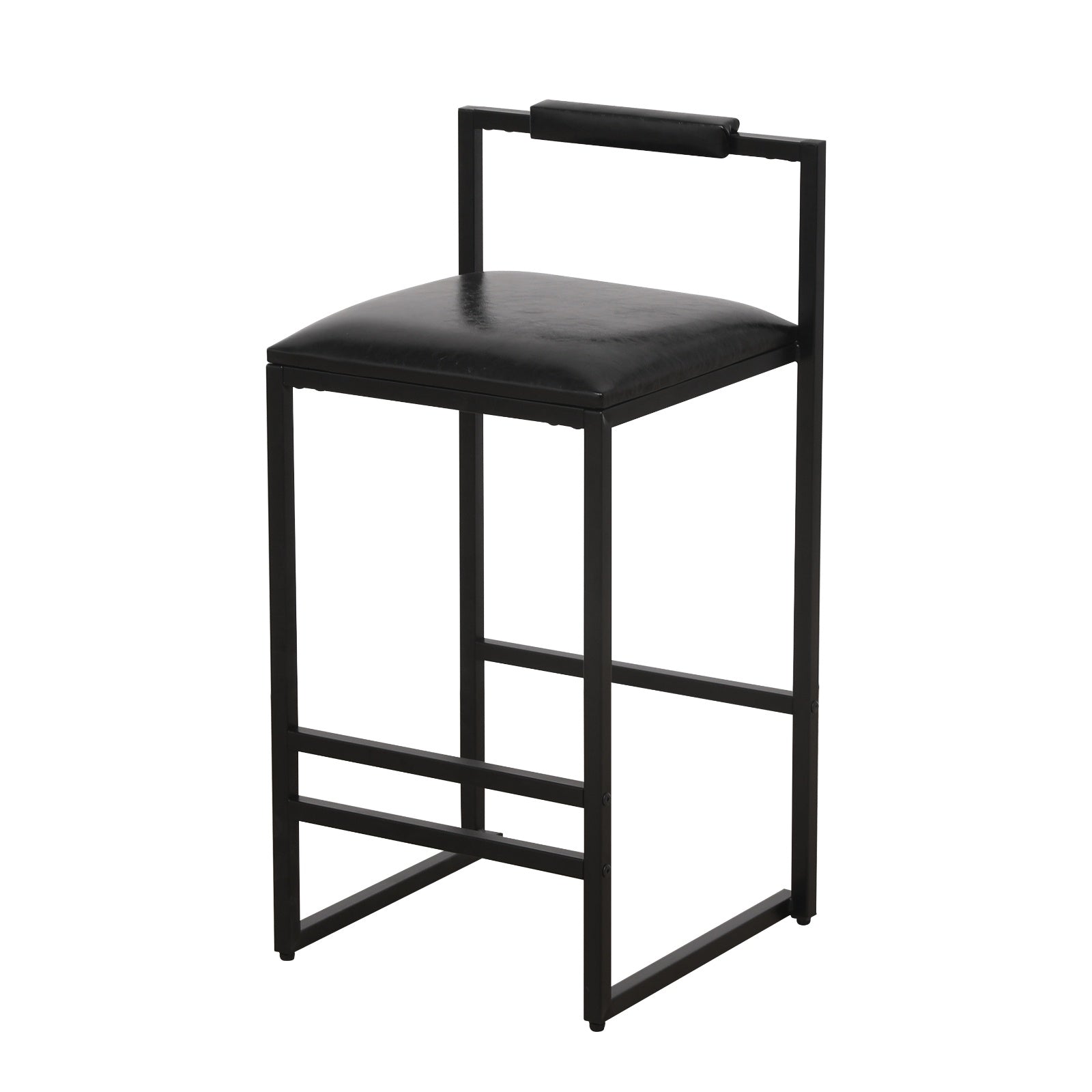 Black Bar Stool Set Of 2 Counter Height PU Leather With Backrest & Footrest