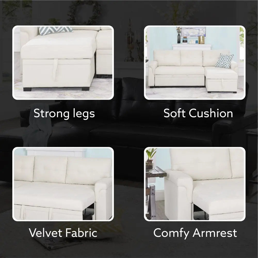 L-Shaped Velvet Sleeper Sectional with Storage Peach Maple