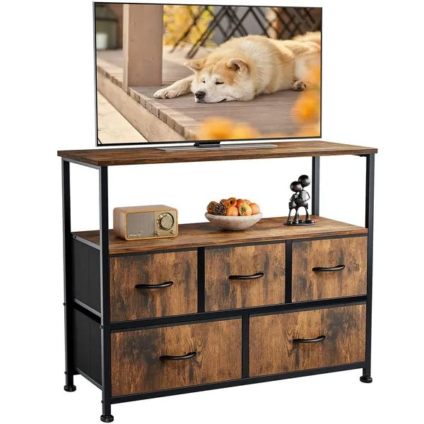Dresser For Bedroom, Chest Of Drawers, 5 Drawer Dresser, Closet Fabric Dresser With Metal Frame Tv Stand