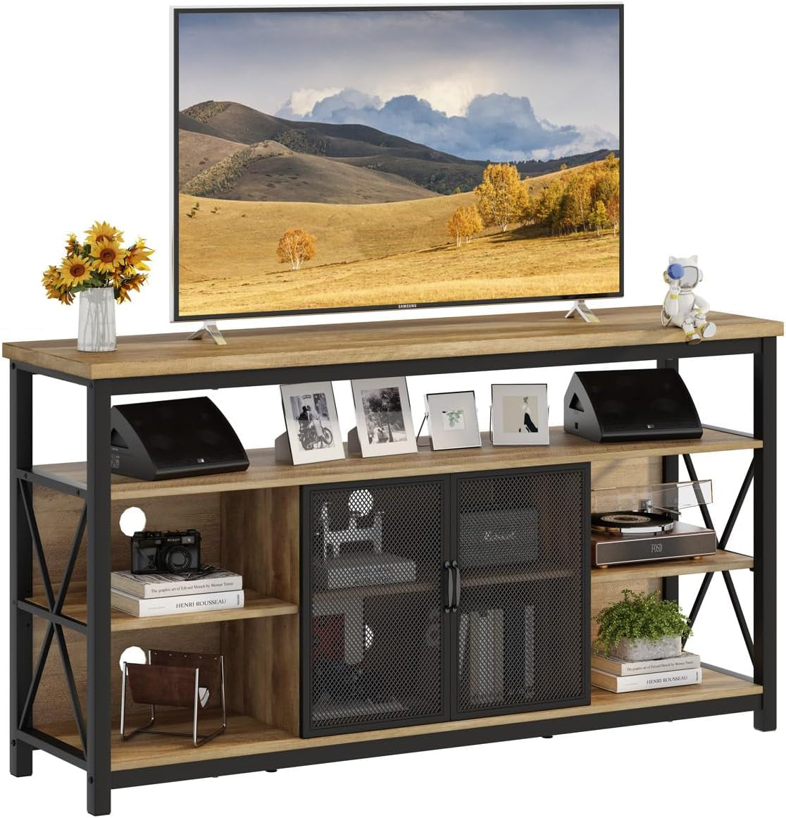 Tall TV Stand for 55-65" TVs, Storage Oak Peach Maple