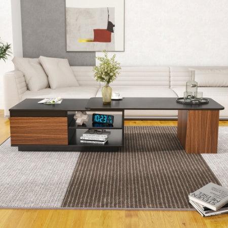 Extendable Coffee Table, Length Adjustable Wood Coffee Table With 2 Storage Drawers For Living Room, Large Long Rectangular Center Table CJDropshipping