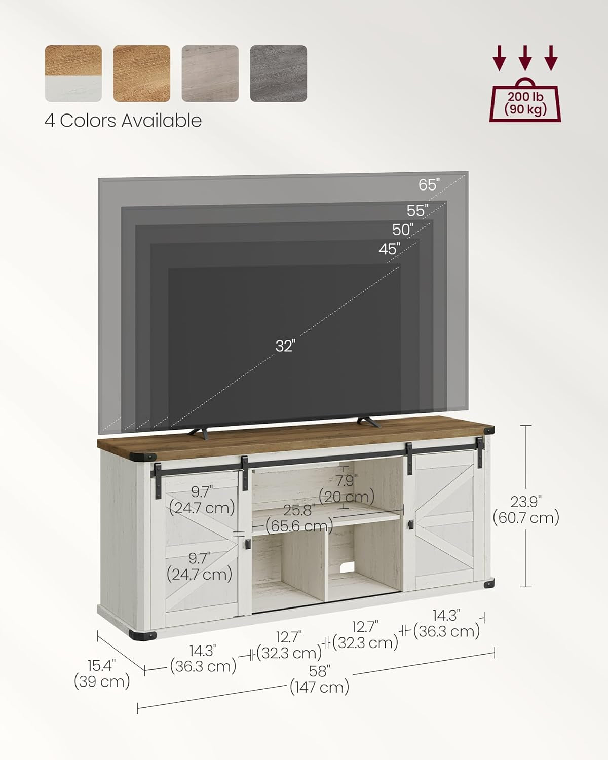 TV Stand for Tvs up to 65 Inches, Farmhouse Entertainment Center with Peach Maple