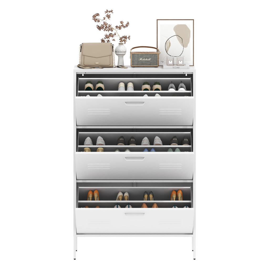 Shoe Storage Cabinet With 3 Flip Drawers, Freestanding Shoe Cabinet Organizer With Metal  Frame For Entryway, Hallway, Foyer, White
