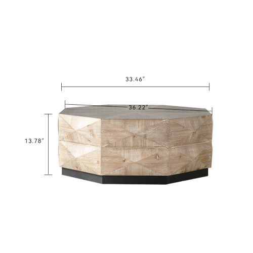 Octagon Coffee Table,38 Retro Style Wood Center Table With Three-Dimensional Embossed Pattern,Rustic Cocktail Table Center Large Circle Coffee Table For Living Room Home CJDropshipping