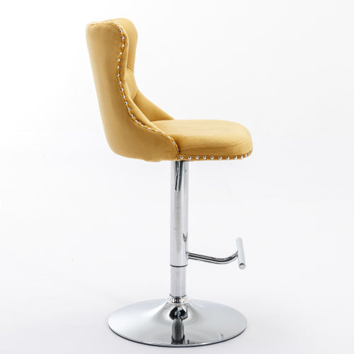 Swivel Velvet Barstools Adjusatble Seat Height From 25-33 Inch Gold,Set Of 2