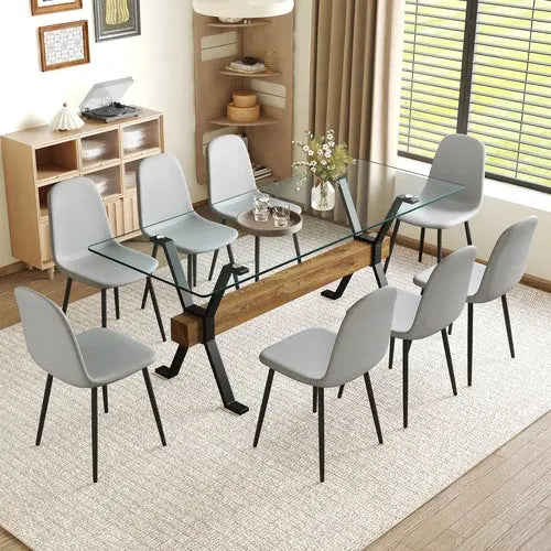 Table and chair set.79'x31.5' with X-shaped Black Metal Table Sangria Beech