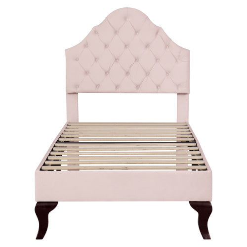 Upholstered Bed 90X190 With Slatted Frame And Headboard, Upholstered Bed With Height-adjustable Headboard, Youth Bed, Single Bed, Wooden Slat Support, Easy Assembly, Velvet, Pink